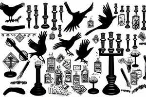an ash tree wirh menorah and raven tattoo idea