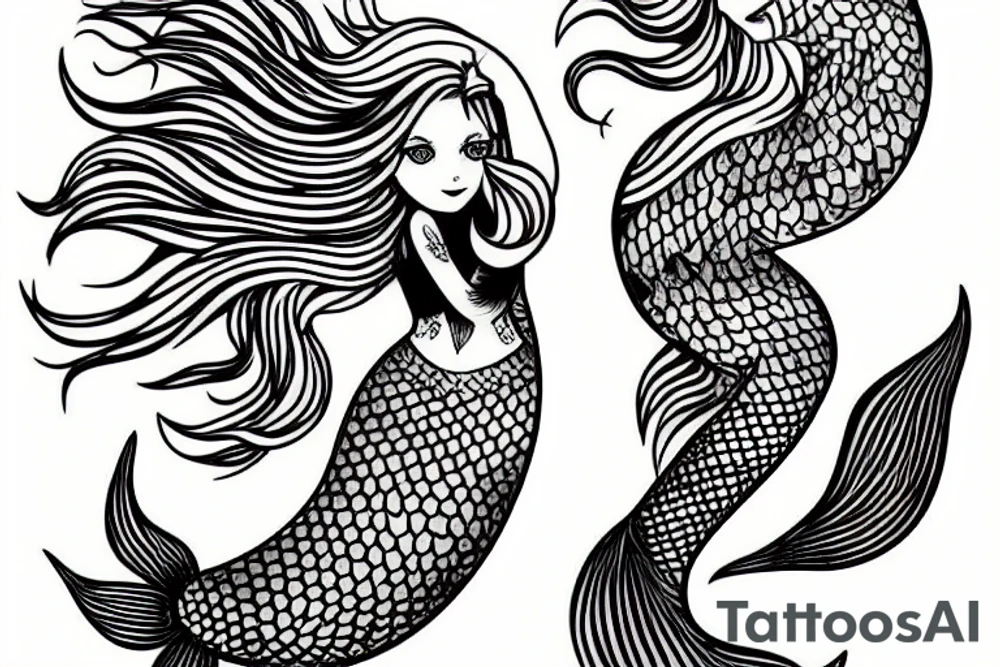 Mermaid with fish tattoo idea