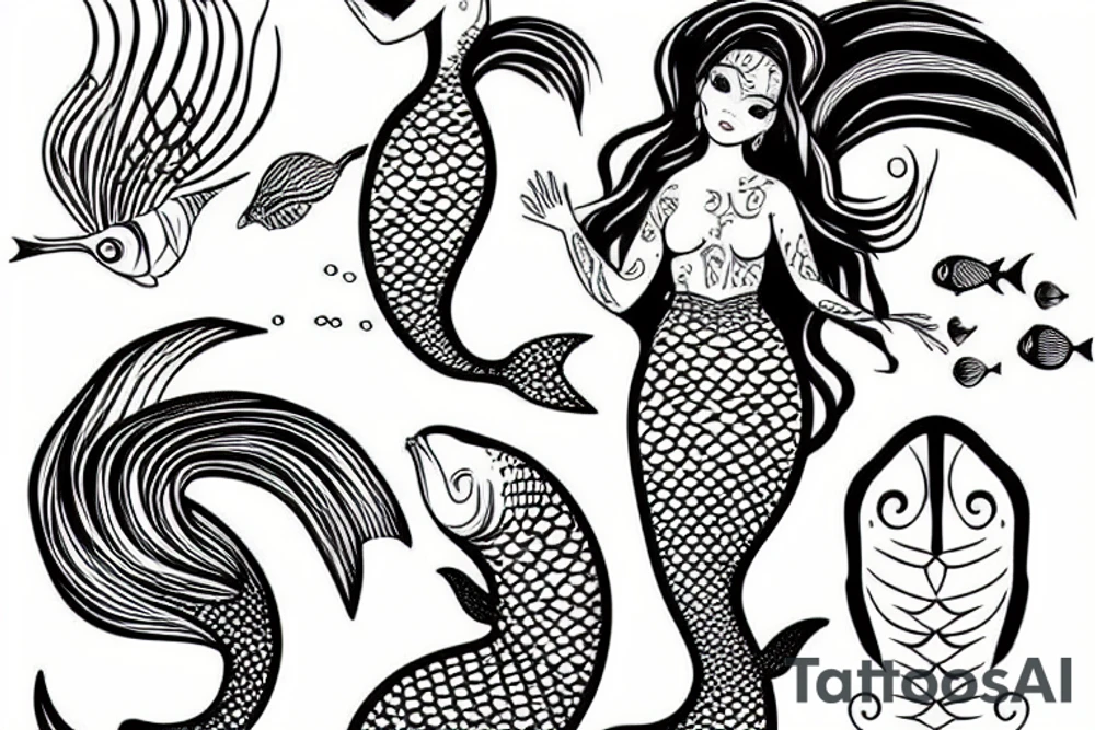 Mermaid with fish tattoo idea