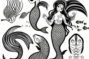 Mermaid with fish tattoo idea