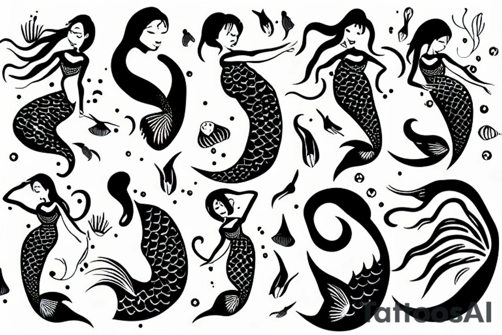 Mermaid with fish tattoo idea