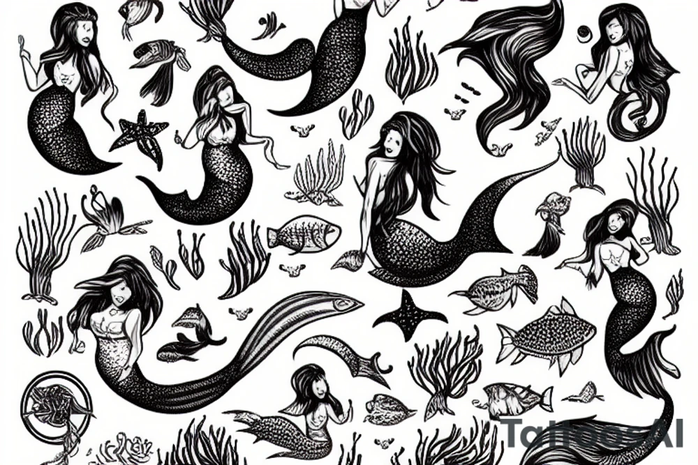 Mermaid with fish tattoo idea