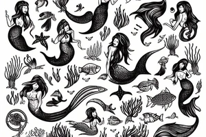 Mermaid with fish tattoo idea