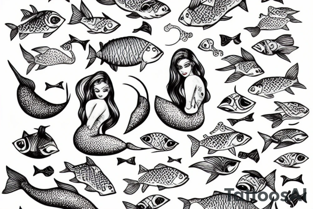 Mermaid with fish tattoo idea