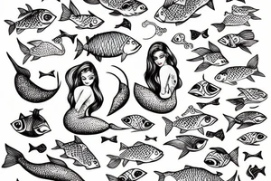 Mermaid with fish tattoo idea