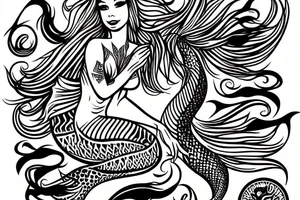 Mermaid with fish tattoo idea