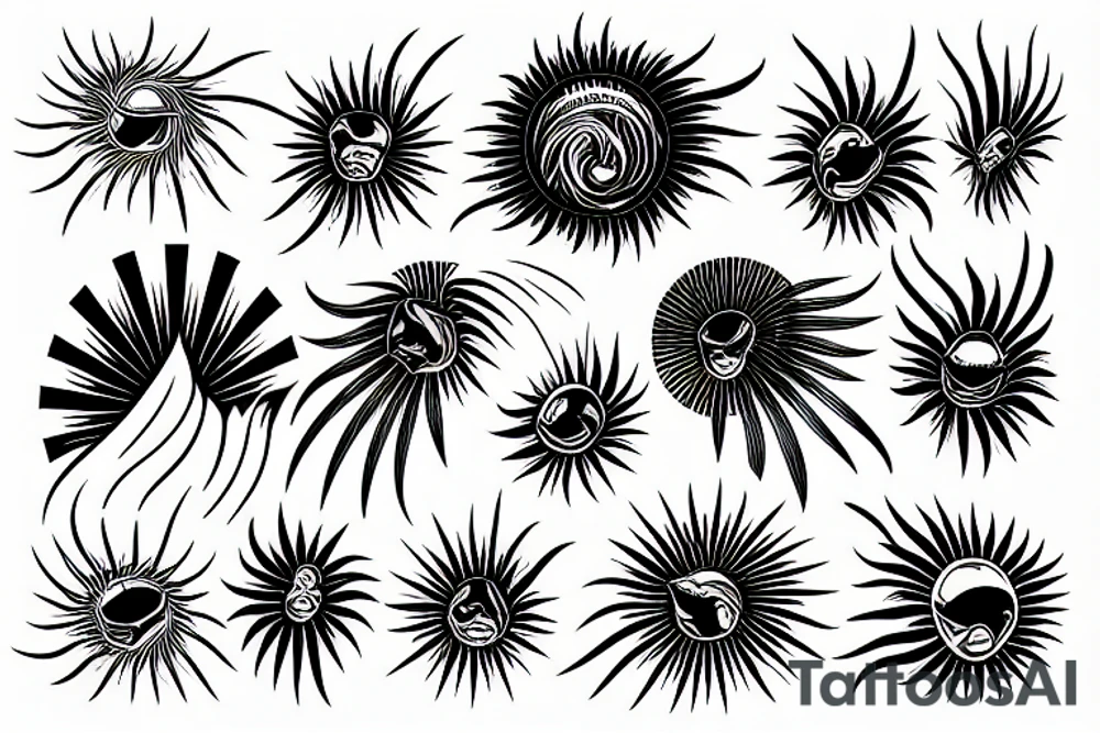 Sunburst with a wave behind it on the shoulder tattoo idea