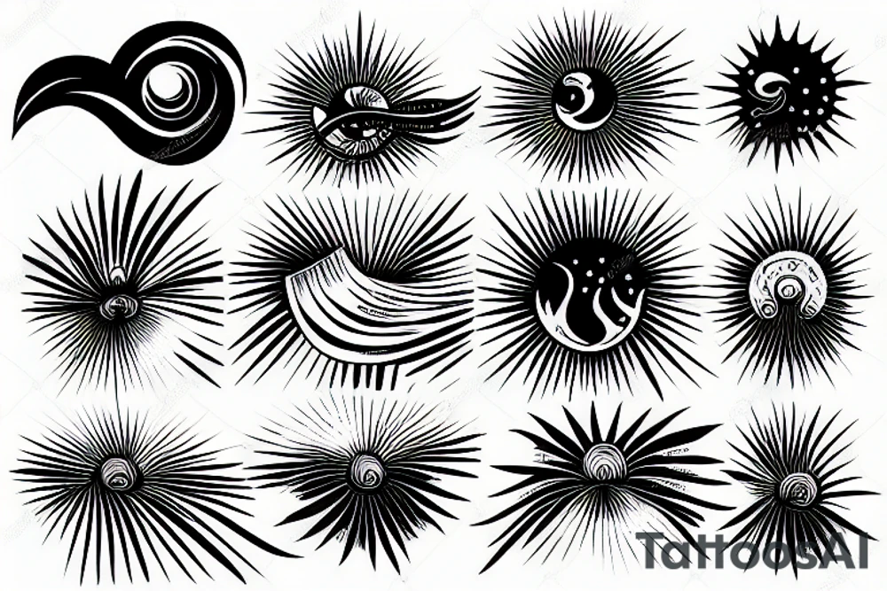 Sunburst with a wave behind it on the shoulder tattoo idea Sunburst with a wave behind it on the shoulder tattoo idea