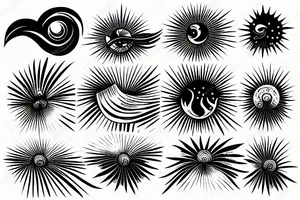 Sunburst with a wave behind it on the shoulder tattoo idea