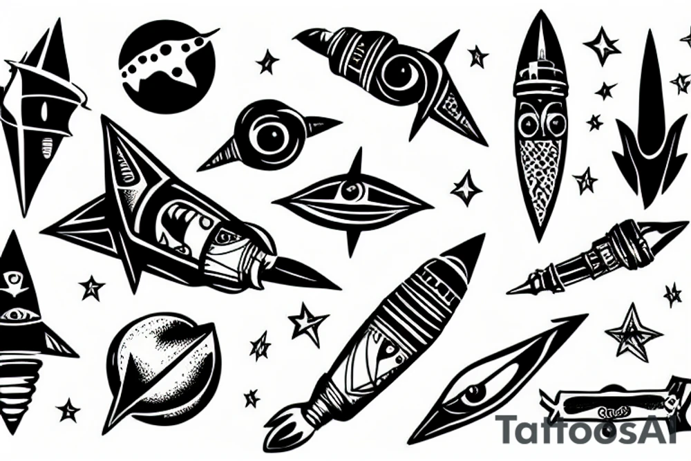 Gothic rocket ship tattoo idea