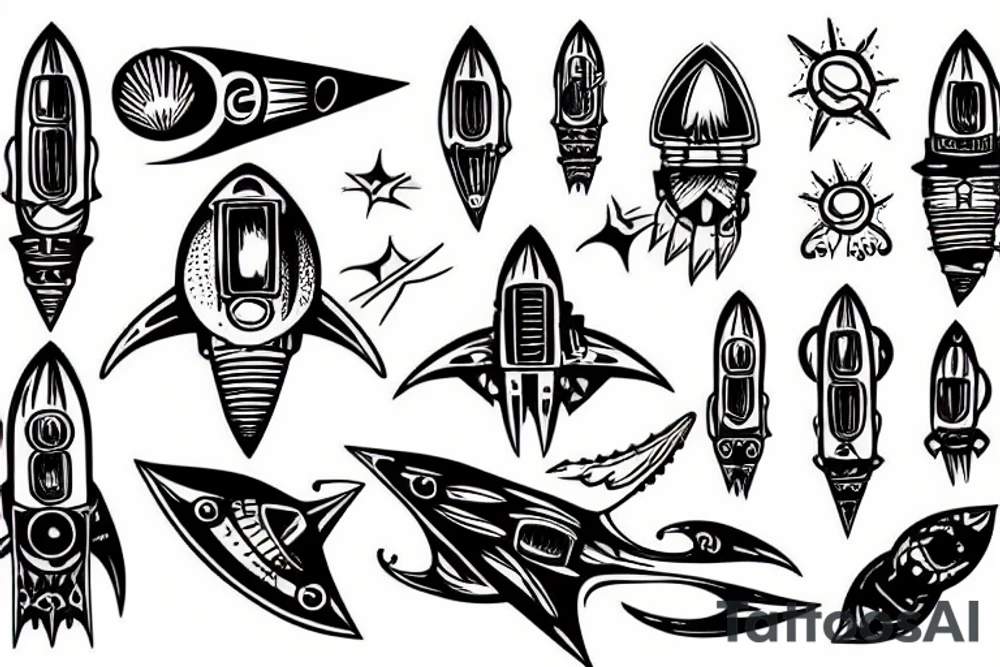 Gothic rocket ship tattoo idea