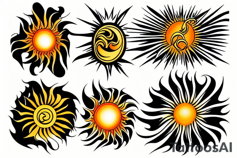 Sunburst with a wave behind it on the shoulder tattoo idea