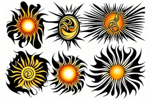 Sunburst with a wave behind it on the shoulder tattoo idea