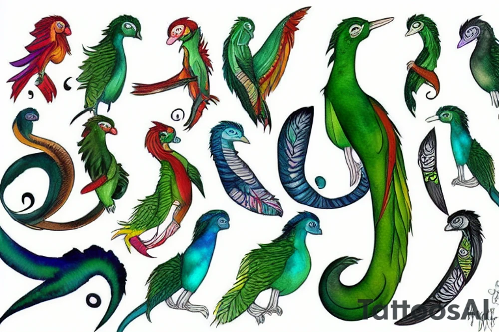 quetzal with long tail tattoo idea