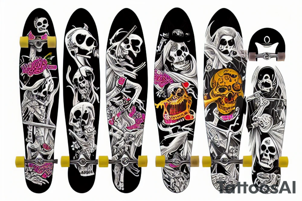 grim reaper kickflipping skateboard holding a bong tattoo idea