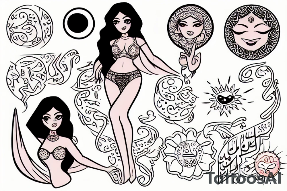 sexy arabic girl holding sun tattoo idea