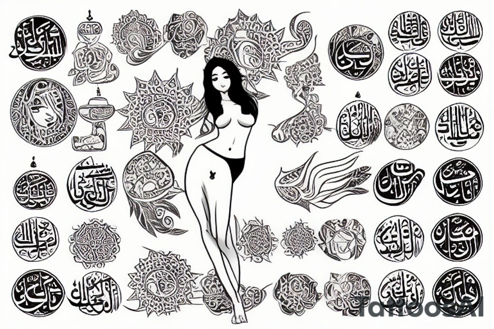 sexy arabic girl holding sun tattoo idea