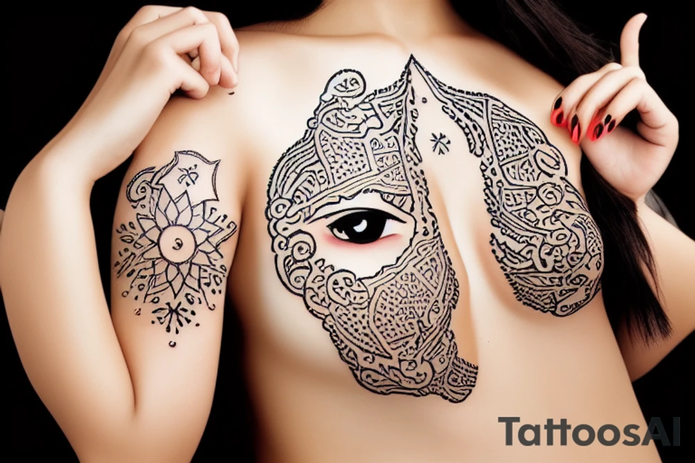 sexy arabic girl holding sun tattoo idea