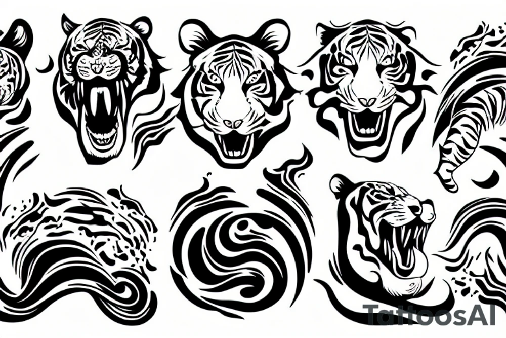 tiger in waves and flames tattoo idea