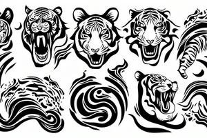 tiger in waves and flames tattoo idea