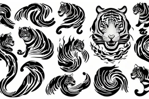 tiger in waves and flames tattoo idea