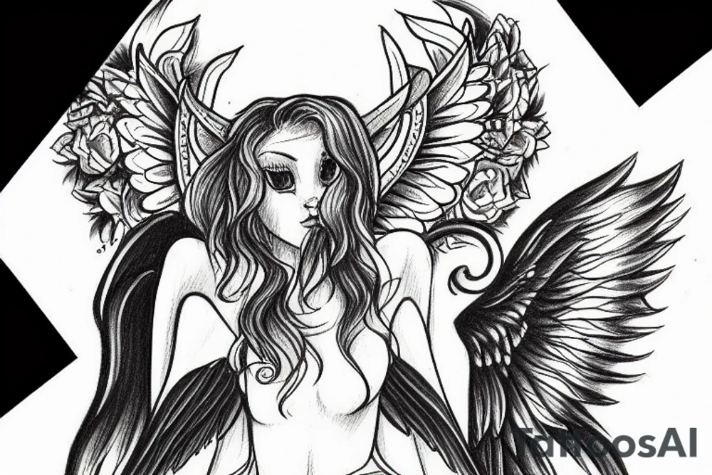 angel holding cat tattoo idea