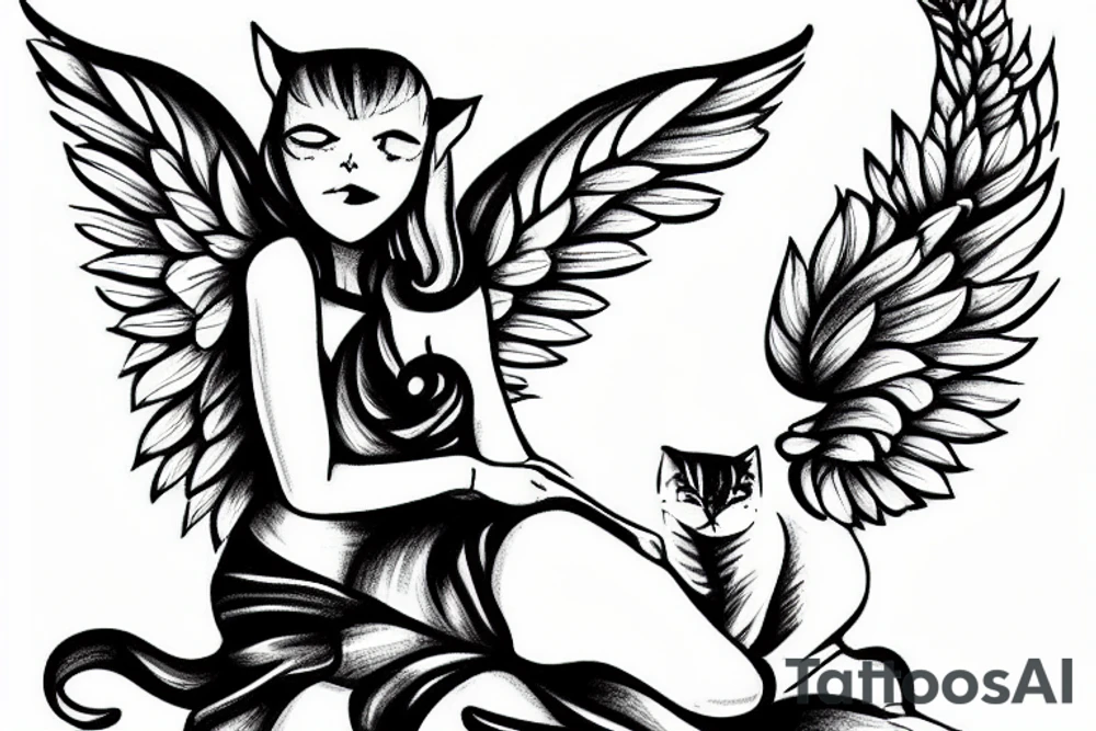 angel holding cat tattoo idea