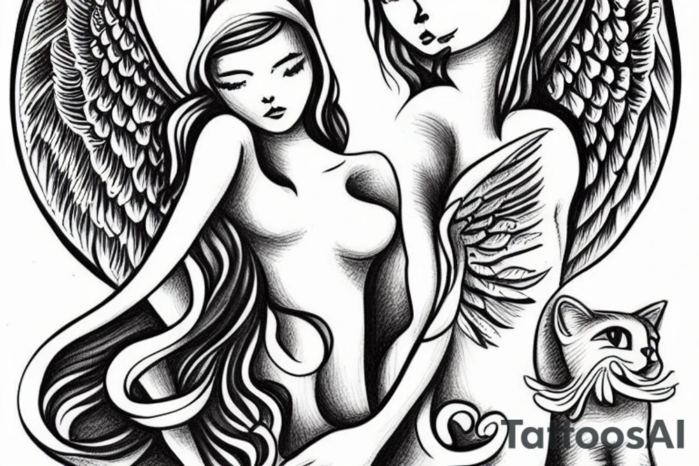 angel holding cat tattoo idea