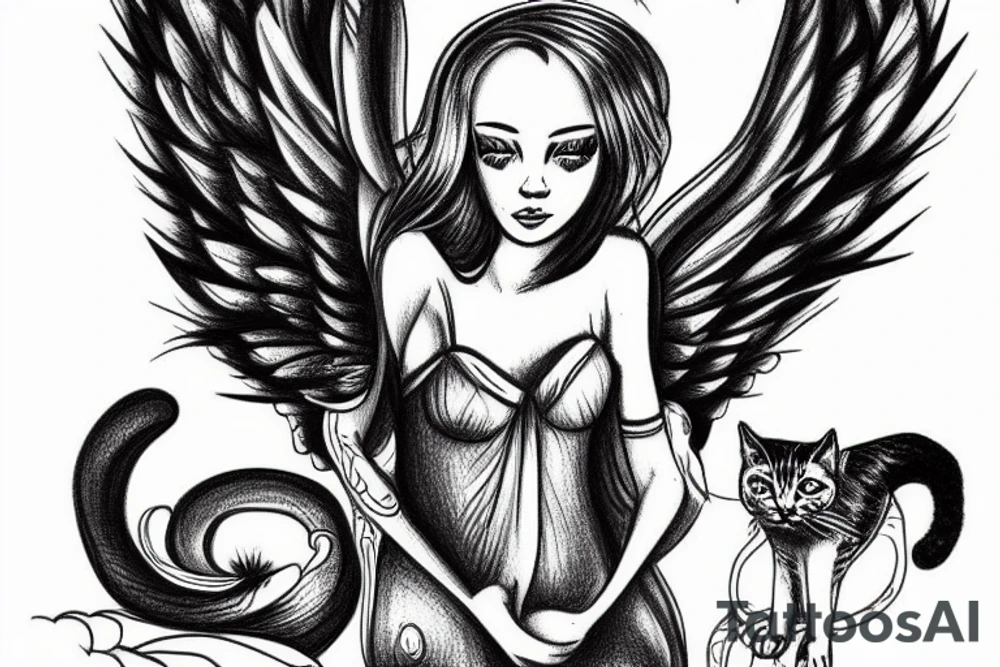 angel holding cat tattoo idea