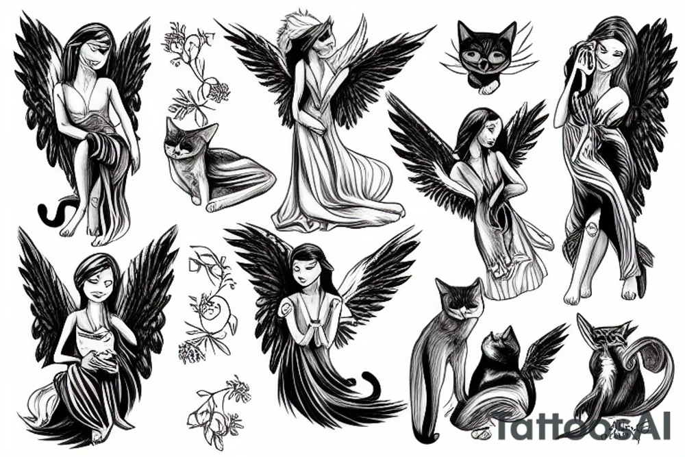 angel holding cat tattoo idea