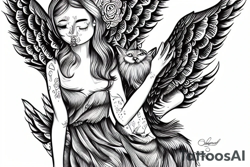 angel holding cat tattoo idea