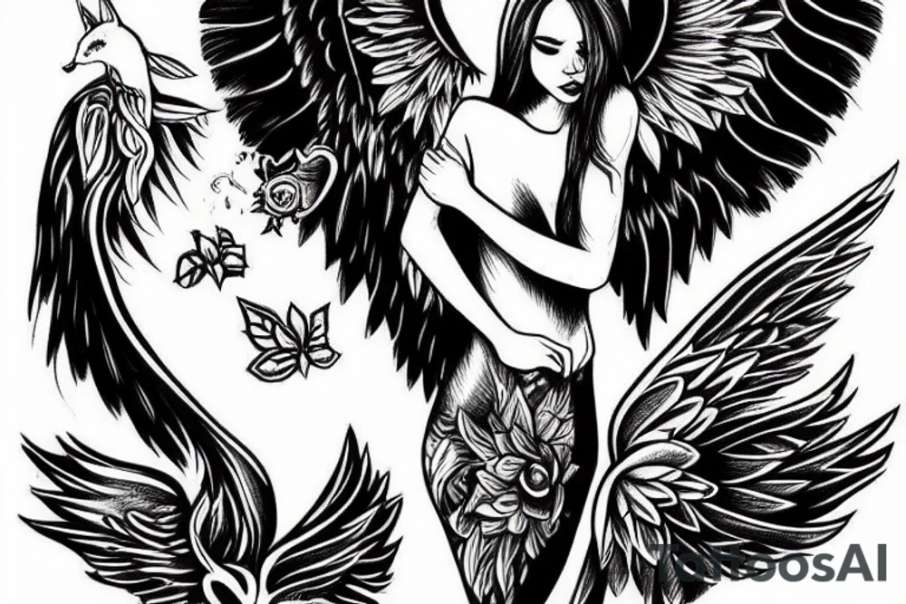 angel holding cat tattoo idea