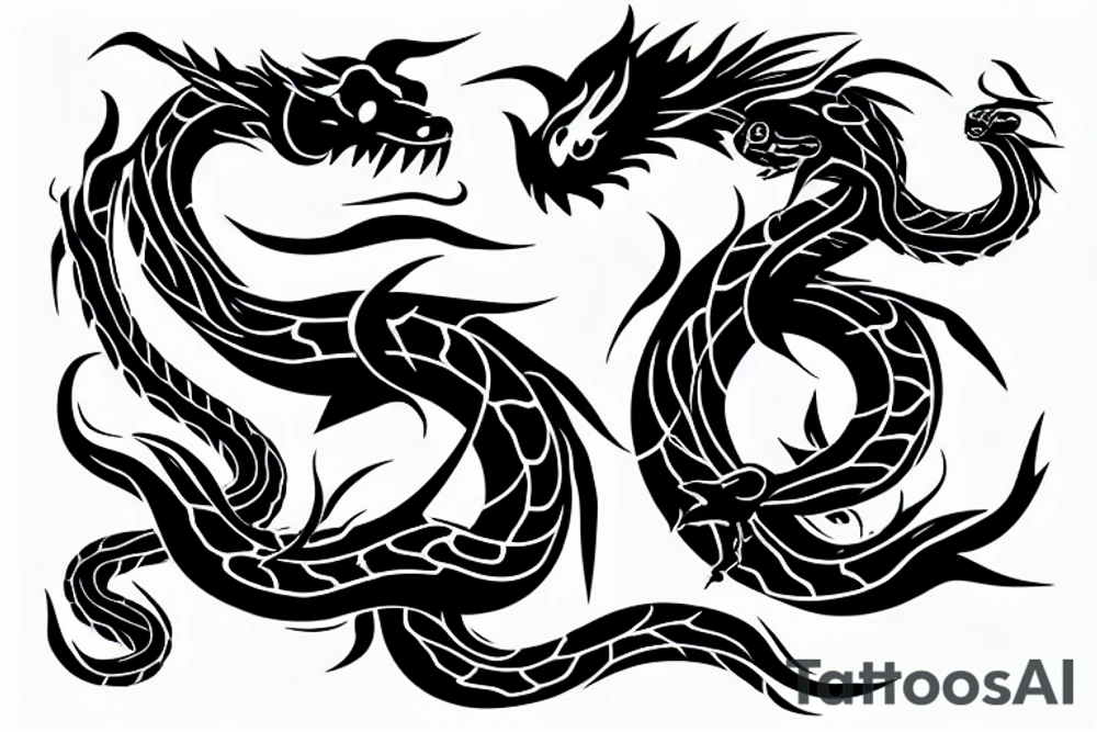 Black dragon with a angry snake tattoo idea