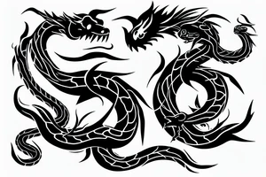 Black dragon with a angry snake tattoo idea
