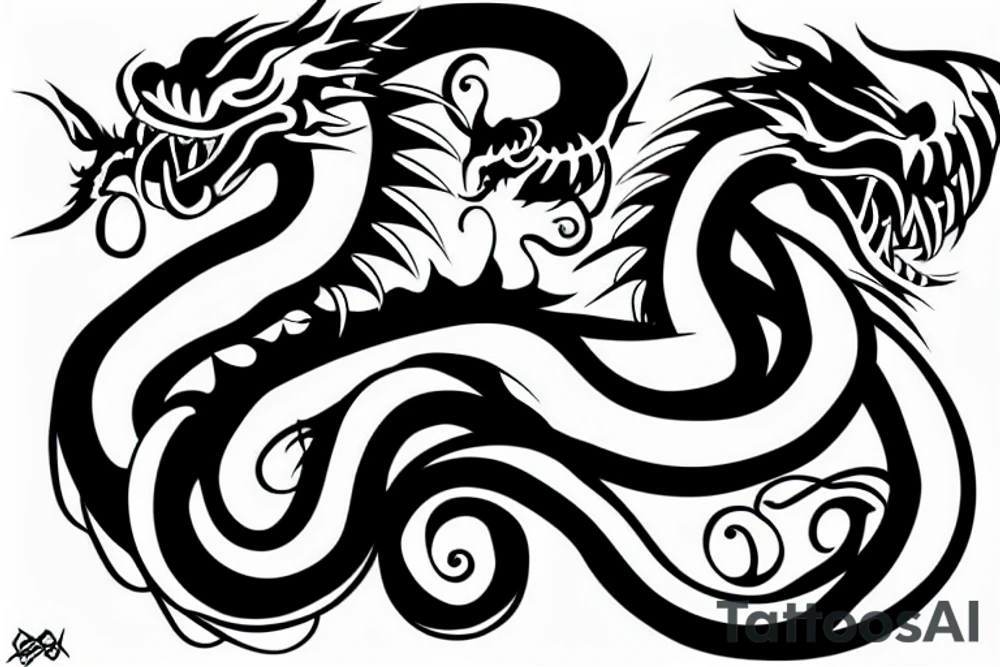 Black dragon with a angry snake tattoo idea