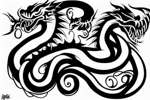 Black dragon with a angry snake tattoo idea