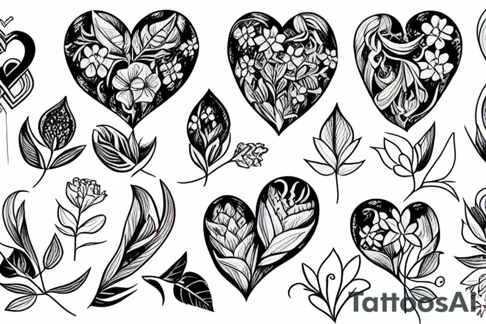 A heart consists of flowers and leaves tattoo idea
