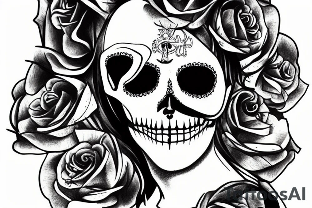 The queen Elizabeth mit a skull face tattoo idea