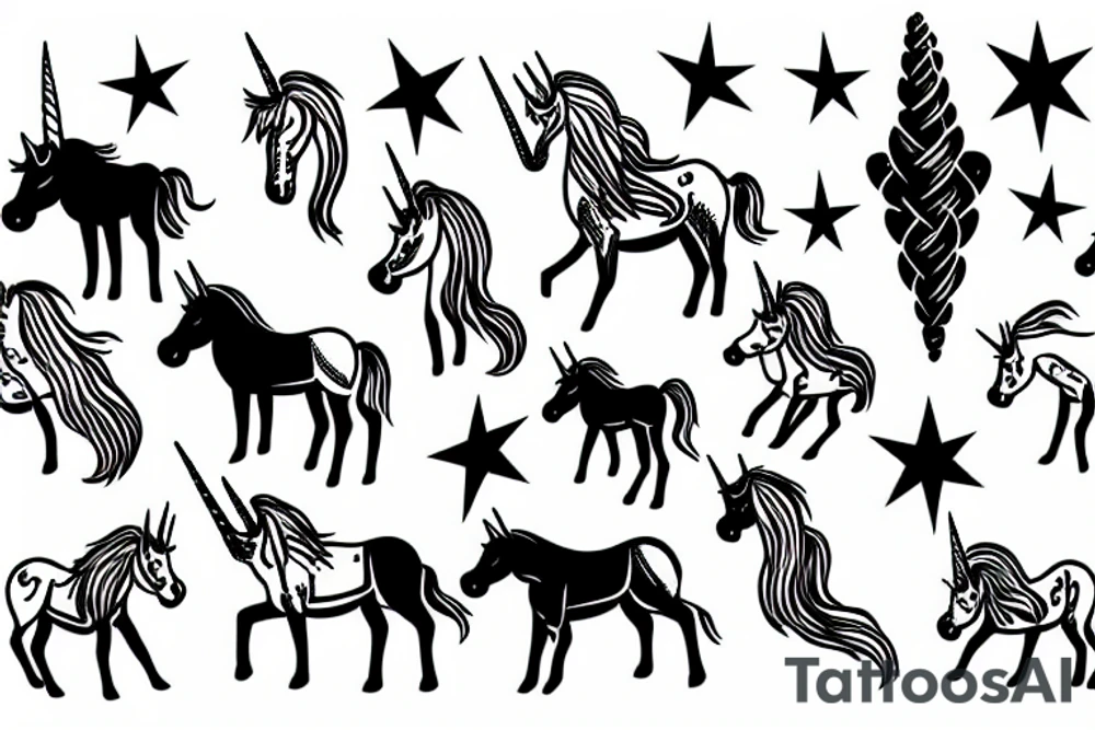 Unicorn with Aries constellation tattoo idea
