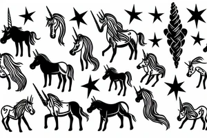 Unicorn with Aries constellation tattoo idea
