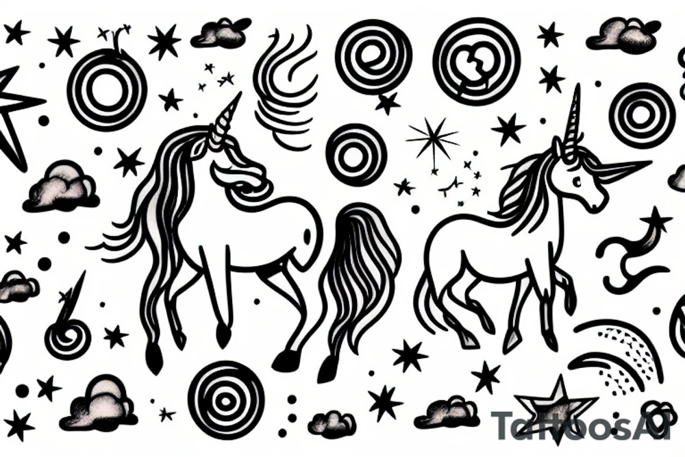 Unicorn with Aries constellation tattoo idea