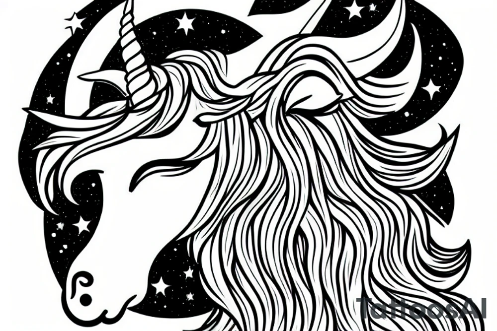 Unicorn head with Aries constellation behind tattoo idea