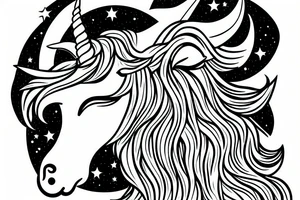 Unicorn head with Aries constellation behind tattoo idea