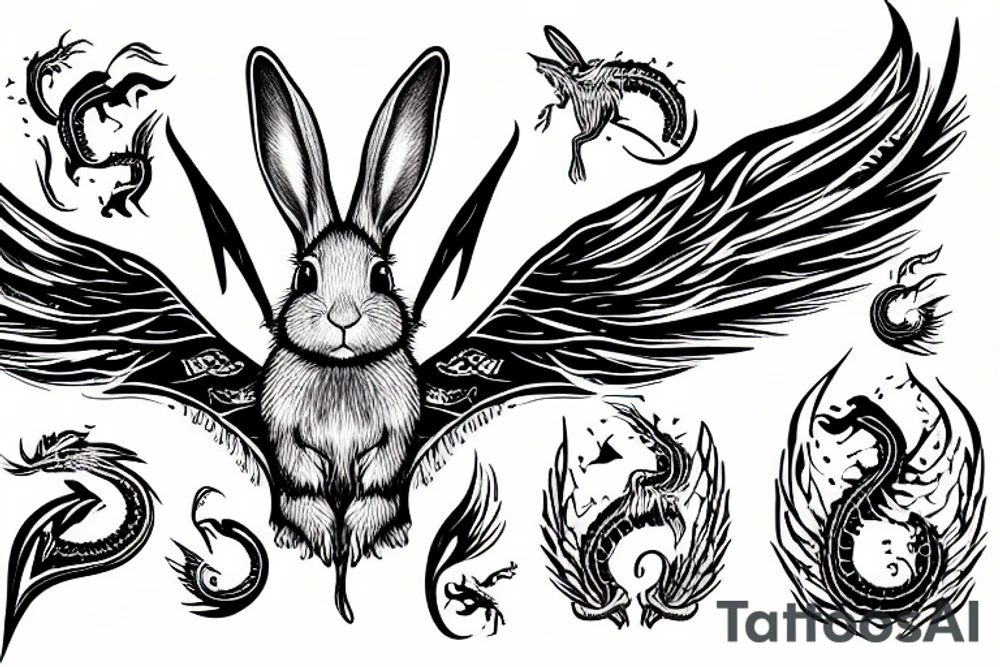 a rabbit with dragon wings tattoo idea