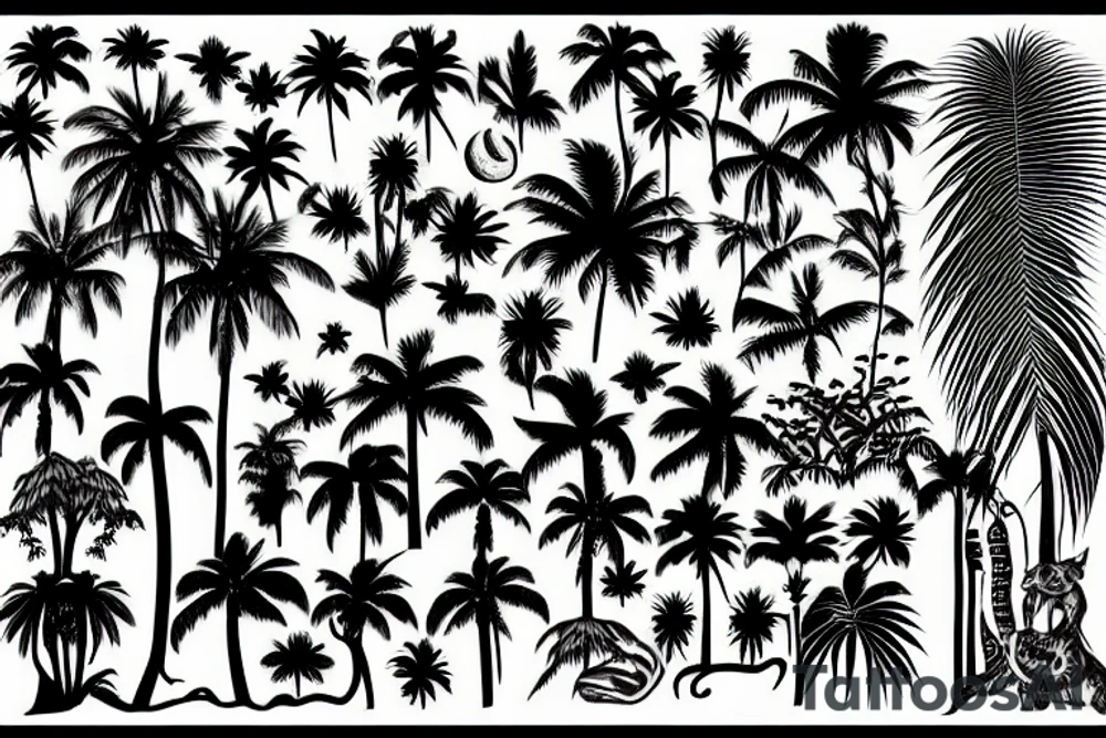 Paradise palmtree Moon jungle tattoo idea