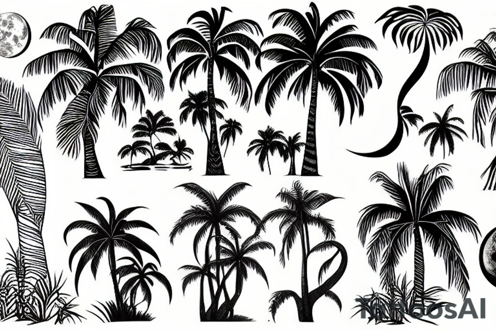 Paradise palmtree Moon jungle tattoo idea