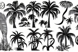 Paradise palmtree Moon jungle tattoo idea