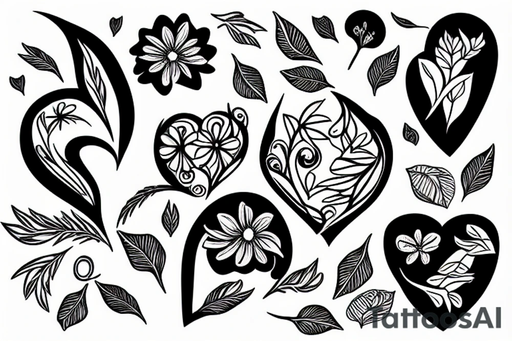 a heart that looks scary but consists of flowers and leaves tattoo idea