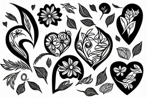 a heart that looks scary but consists of flowers and leaves tattoo idea