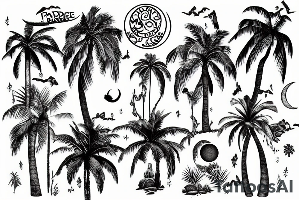 Paradise palmtree Moon jungle tattoo idea